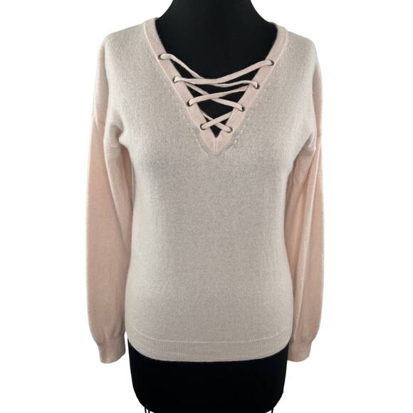 Christopher Fischer Pink Long Sleeve 100% Cashmere Lace Up V-Neck Sweater Size S - Picture 1 of 7